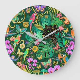 Jungle Golden Fantasy Surreal Exotic Large Clock