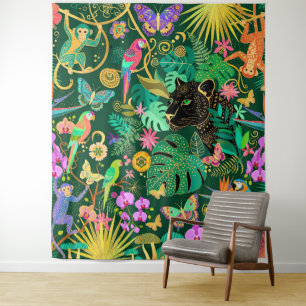 Jungle Golden Fantasy Surreal Exotic Tapestry