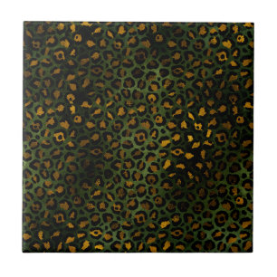 Jungle Green Yellow Cheetah Leopard Pattern Ceramic Tile