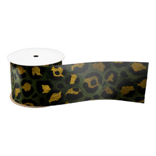 Jungle Green Yellow Cheetah Leopard Pattern Satin Ribbon