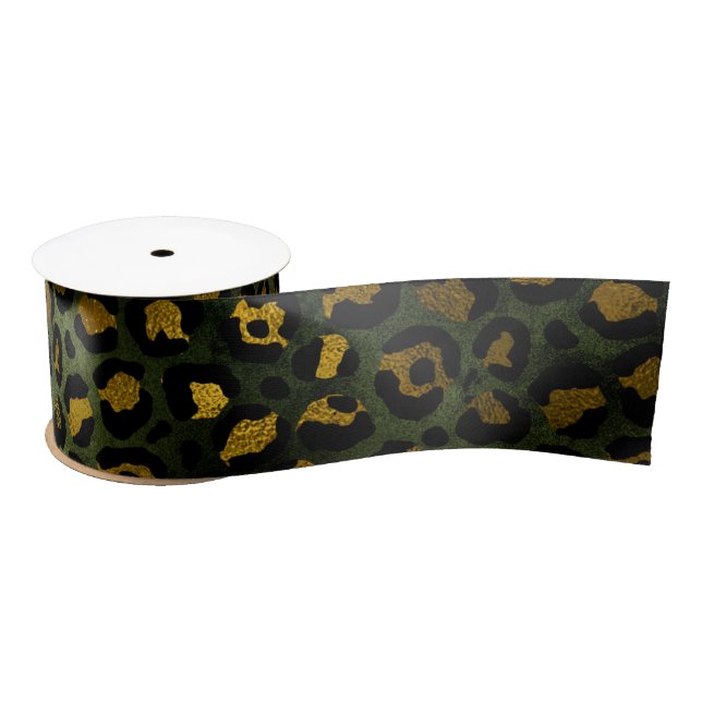 Jungle Green Yellow Cheetah Leopard Pattern Satin Ribbon (Spool)