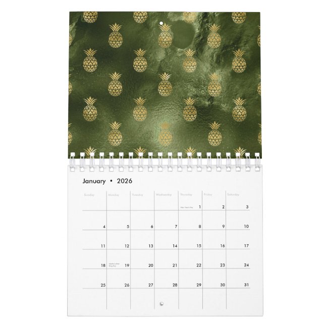 Jungle Green Yellow Pineapple Tropical Fruit Calendar (Jan 2026)