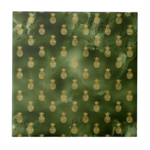 Jungle Green Yellow Pineapple Tropical Fruit Ceramic Tile