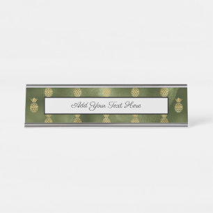 Jungle Green Yellow Pineapple Tropical Fruit Desk Name Plate
