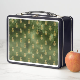 Jungle Green Yellow Pineapple Tropical Fruit Metal Lunch Box