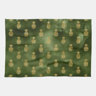 Jungle Green Yellow Pineapple Tropical Fruit Tea Towel