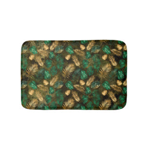 Jungle Green Yellow Tropical Palm Leaves Bath Mat