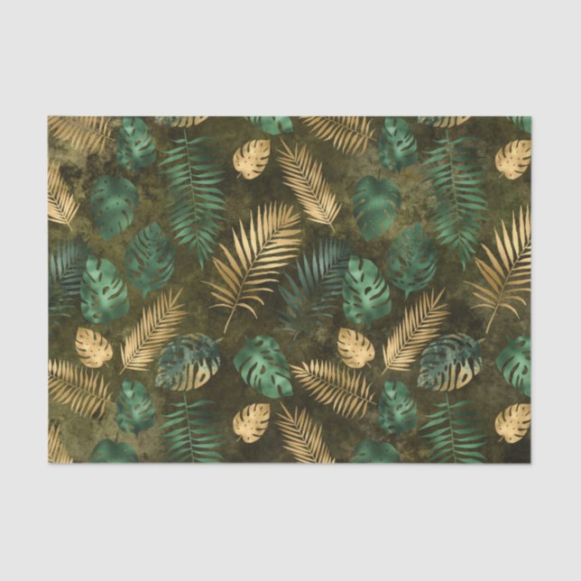 Jungle Green Yellow Tropical Palm Leaves Tissue Paper (Front)