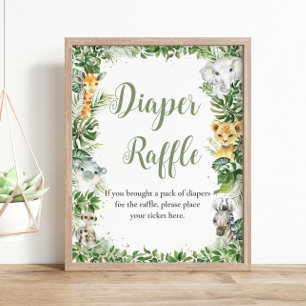 Jungle Greenery Baby Shower Diaper Raffle Sign
