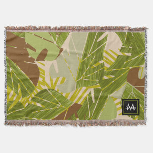 Jungle Greenery Safari Leaf Tropical Hand Drawn Throw Blanket