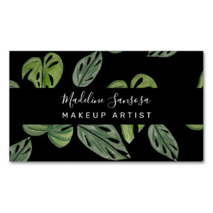 Jungle Greenery Watercolor Monstera Salon Makeup Magnetic Business Card