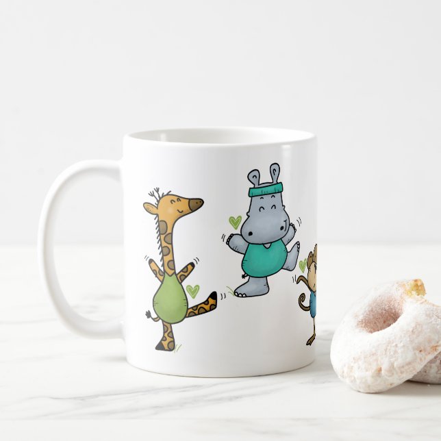 Jungle Gym Exercising Animals Coffee Mug (With Donut)