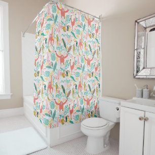 Jungle happy animals pattern in bright colours shower curtain