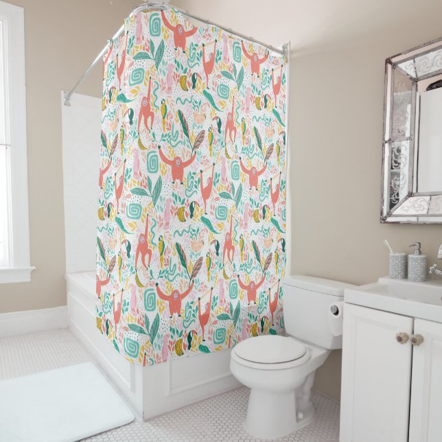 Jungle happy animals pattern in bright colours shower curtain (In Situ)