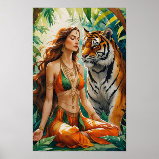 Jungle Harmony: Bengal Tiger and Boho Muse Poster