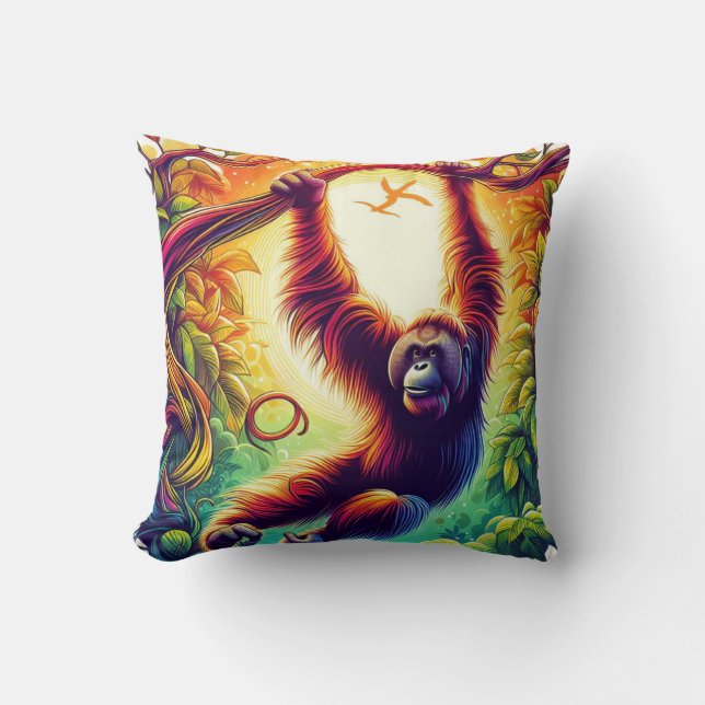 Jungle Harmony: Orangutan-Inspired  Cushion (Front)
