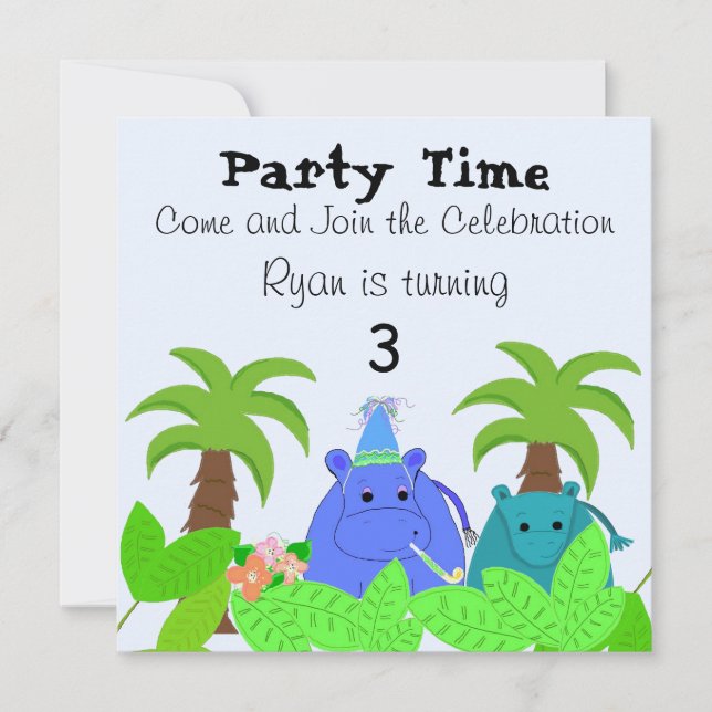 Jungle Hippo Birthday Invitation (Front)