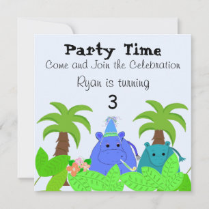 Jungle Hippo Birthday Invitation