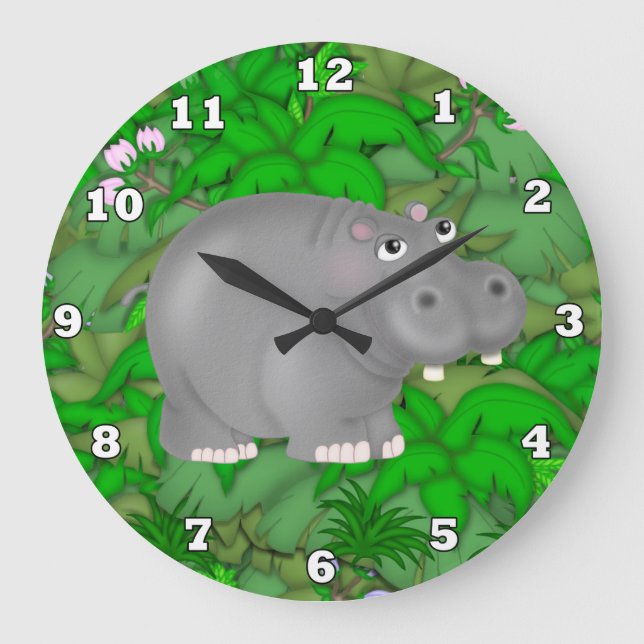 Jungle Hippo cartoon wall clock (Front)