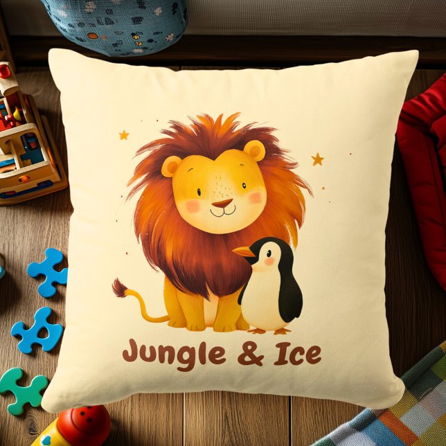 Jungle & Ice Lion & Penguin | Fun Animal Friends Cushion (Creator Uploaded)