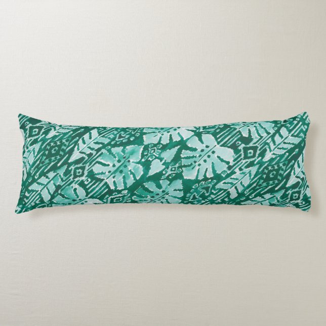 JUNGLE IKAT Hawaiian Green Tribal Tropical Body Cushion (Front)