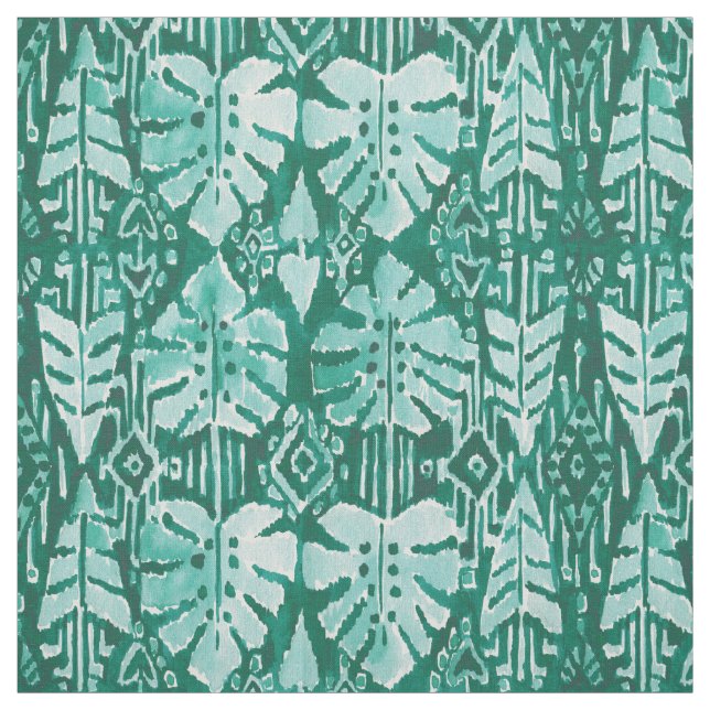 JUNGLE IKAT Hawaiian Tropical Tribal Monstera Fabric (Swatch)