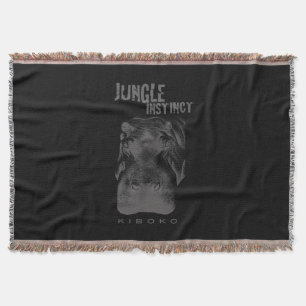 Jungle Instinct_Kiboko_hippo on black Throw Blanket