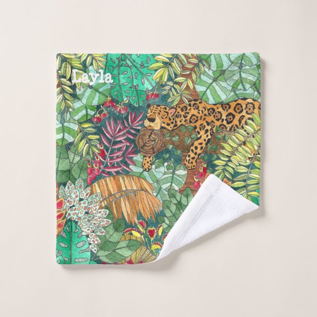 Jungle Jaguar with Name Wash Cloth (Wash Cloth)