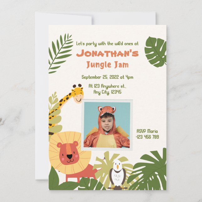 Jungle Jam Birthday Party Invitation (Front)