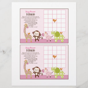Jungle Jill Girl Animals "Baby Shower Bingo" sheet