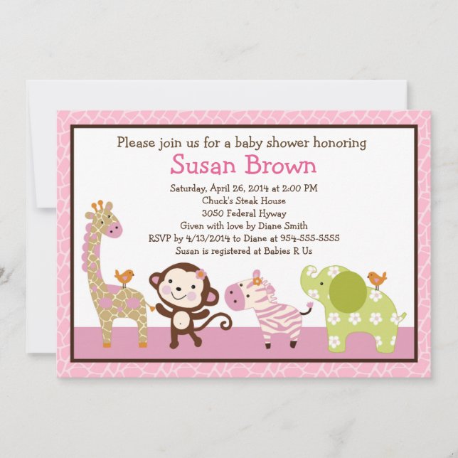 Jungle Jill /Girl Animals Baby Shower Invitation (Front)