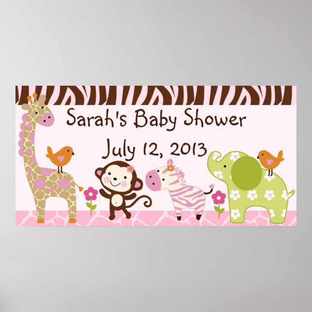 Jungle Jill/Girl Animals Baby Shower Poster/Banner Poster (Front)
