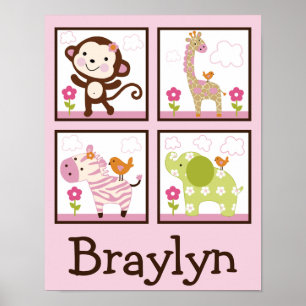 Jungle Jill /Girl Animals Personalised Art Poster