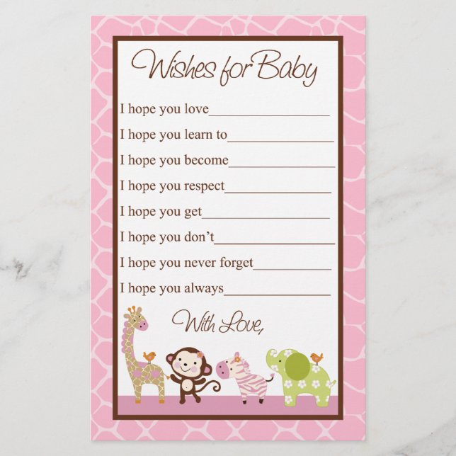 Jungle Jill/Girl Animals  Wishes for Baby Shower (Front)