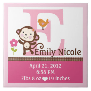 Jungle Jill Monkey Letter Name Birth Info Tile