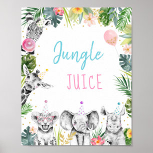Jungle Juice Pink Gold Tropical Safari Birthday Poster