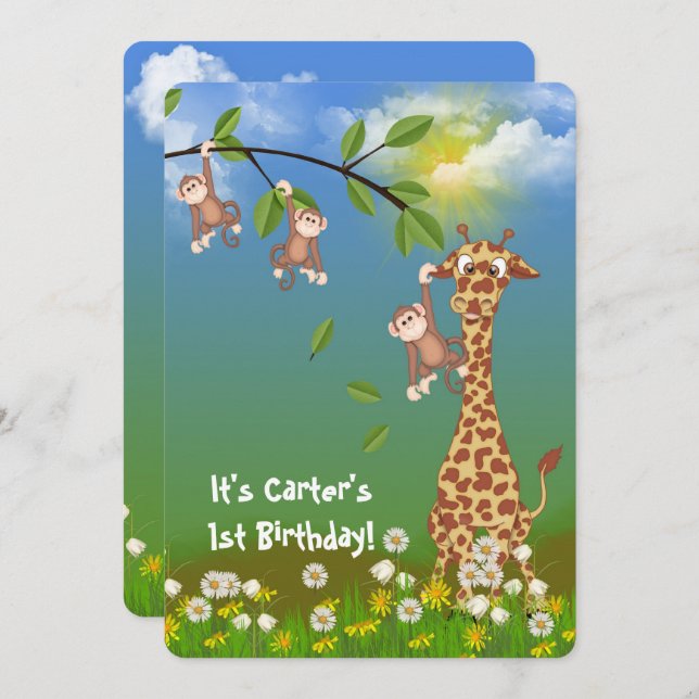 jungle Juvenile Birthday party Invitation (Front/Back)