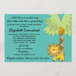 Jungle King Lion Teal Boy Baby Shower Zoo Safari Invitation
