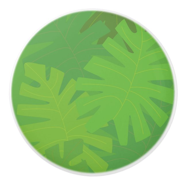 Jungle leaf motif ceramic knob (Front)