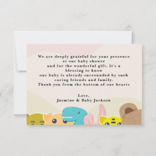 Jungle leafy themed monkey soft toys baby shower thank you card