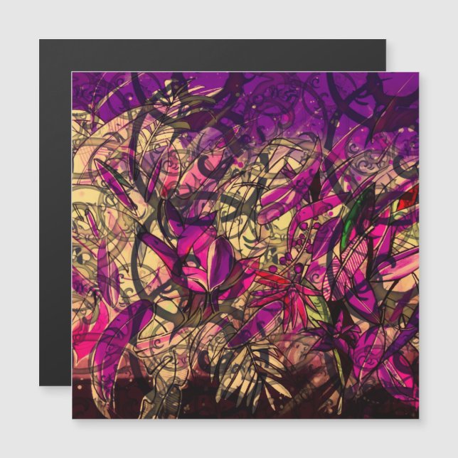 Jungle Leaves Art Swirl Black Purple (Front/Back)