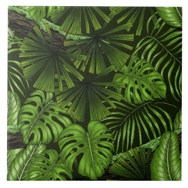 Jungle leaves ceramic tile (Front)