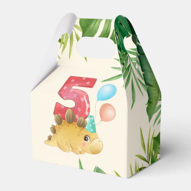 Jungle Leaves Dinosaur 6th Birthday Party Favour B Favour Box (Front Side)
