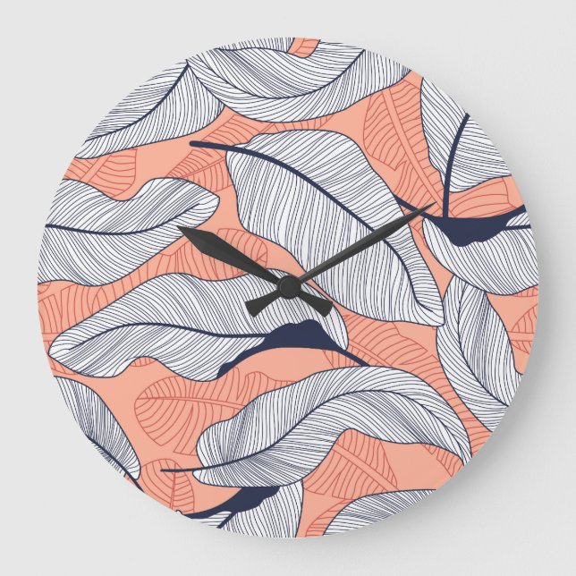 Jungle Leaves Seamless Tropical Pattern Large Clock (Front)