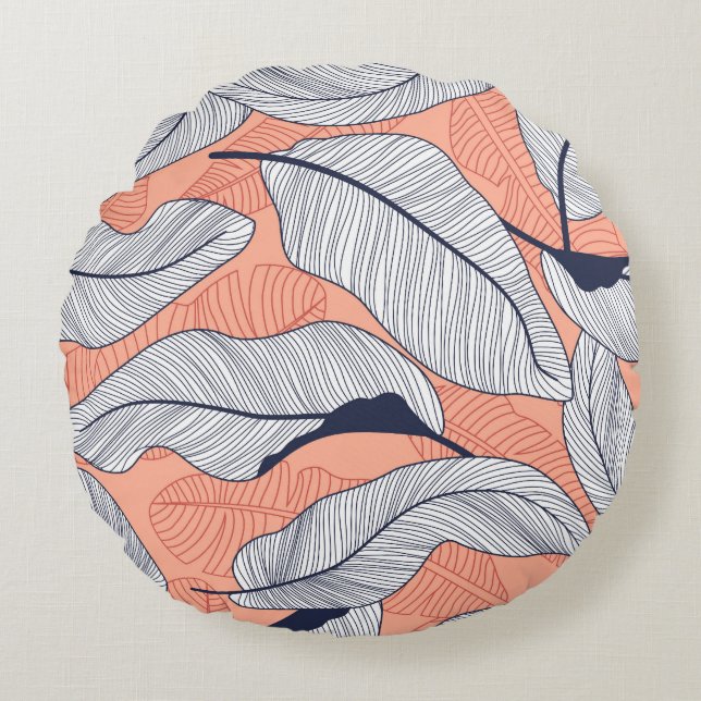 Jungle Leaves Seamless Tropical Pattern Round Cushion (Front)