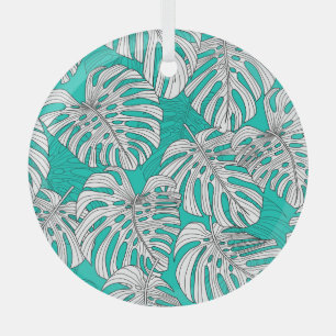 Jungle Leaves Tropical Floral Seamless Glass Tree Decoration