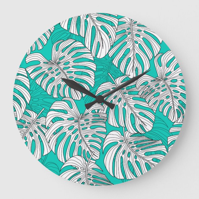 Jungle Leaves Tropical Floral Seamless Large Clock (Front)