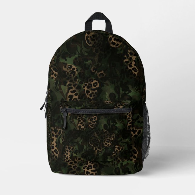 Jungle Leopard Camouflage Pattern Printed Backpack (Front)