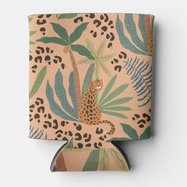 Jungle leopard print: animal seamless pattern. can cooler (Front)