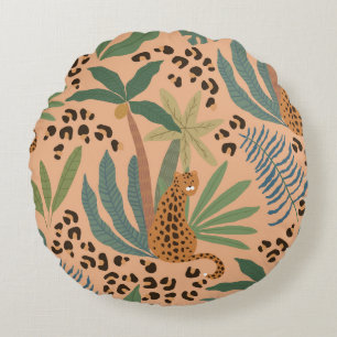 Jungle leopard print: animal seamless pattern. round cushion